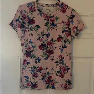 Lagence Floral and Butterfly Print Short Sleeve Tee size small NWT